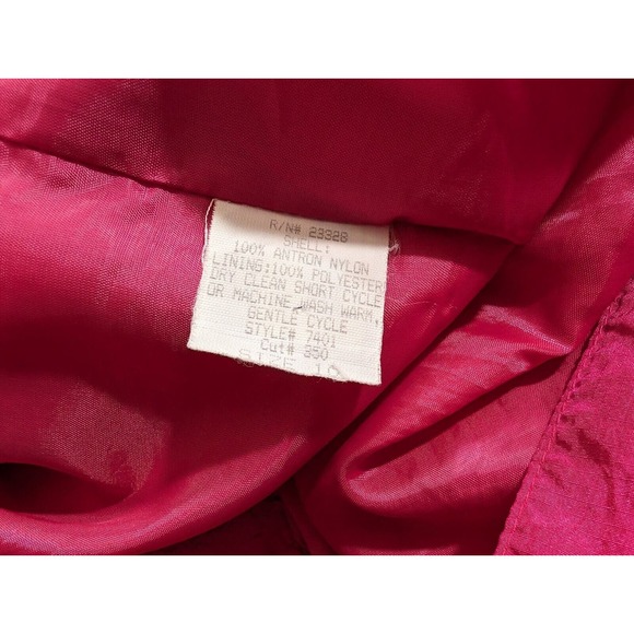 Vintage 80s Trench Jacket Hot Pink Black Shoulder Pads Nylon Misses Size 10 - Picture 8 of 9